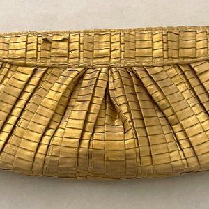 LAUREN MERKIN WOMENS MAGNETIC METALLIC GOLD CLUTCH $175 Retail